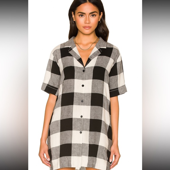 Everlane Dresses & Skirts - Everlane The Linen Shirt Dress Button Front Checkered Black White Knee Length XL